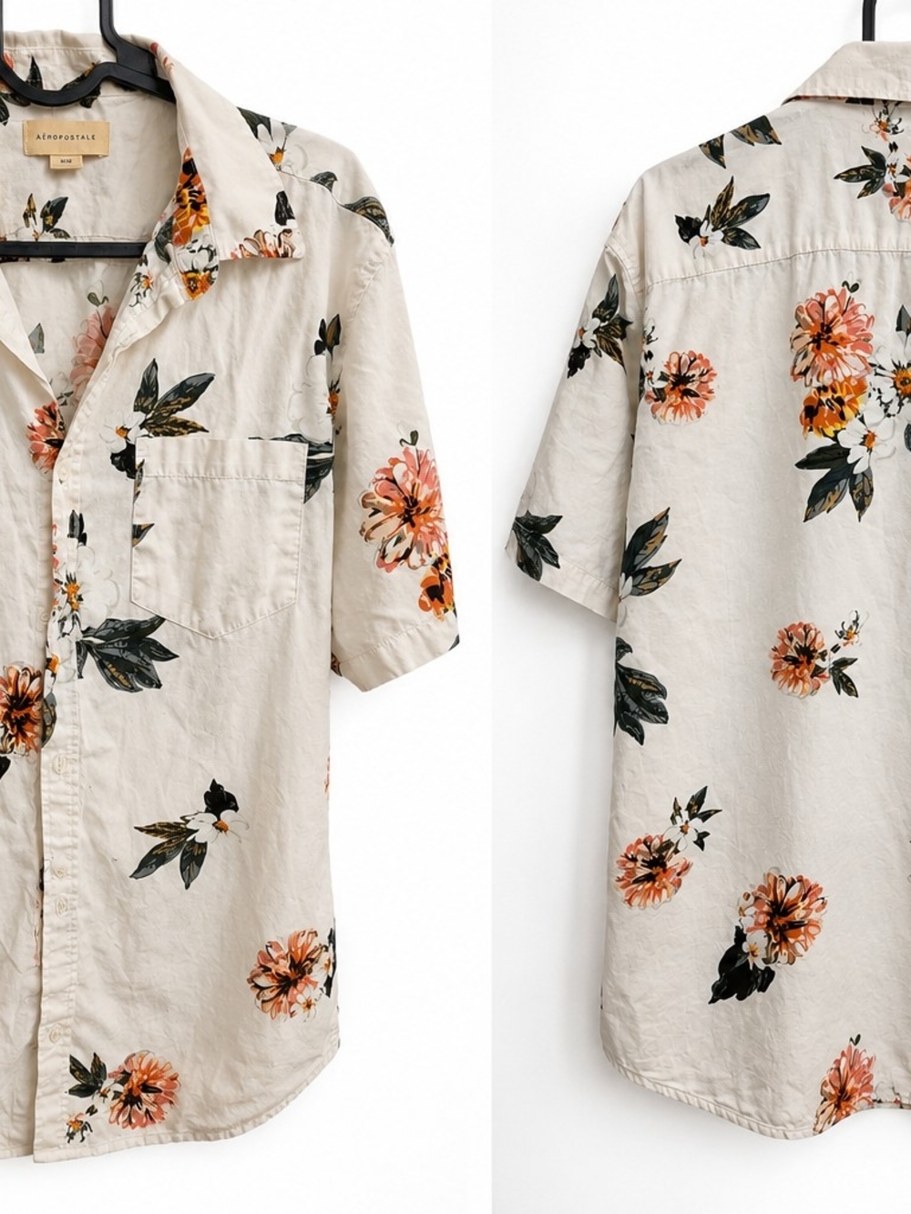 Aeropostale Cream Shirt with Blue Floral Accents